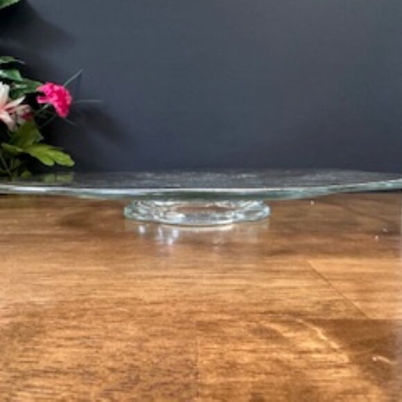 Vintage Footed Glass Serving Plate Sterling Silver Overlay Floral Etched Clear G - Picture 4 of 5